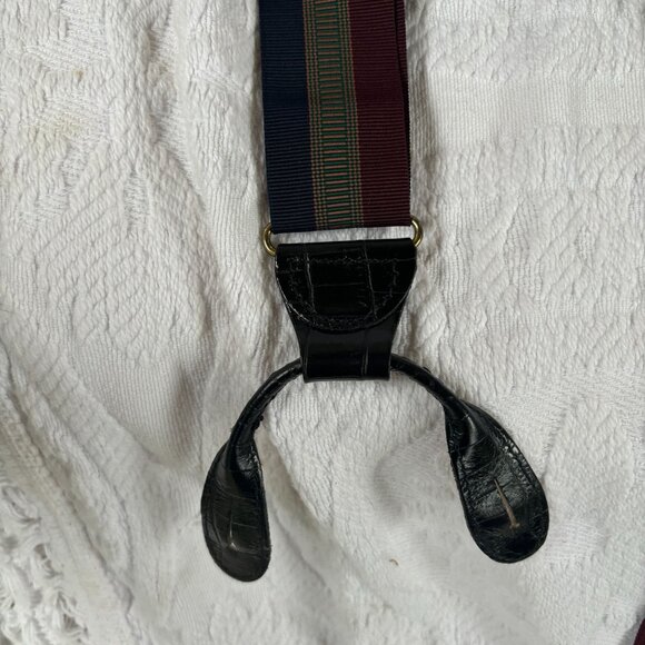 MARTIN DINGMAN Woven Stripe SUSPENDERS Croc Print Leather Brass O/S - Picture 2 of 5